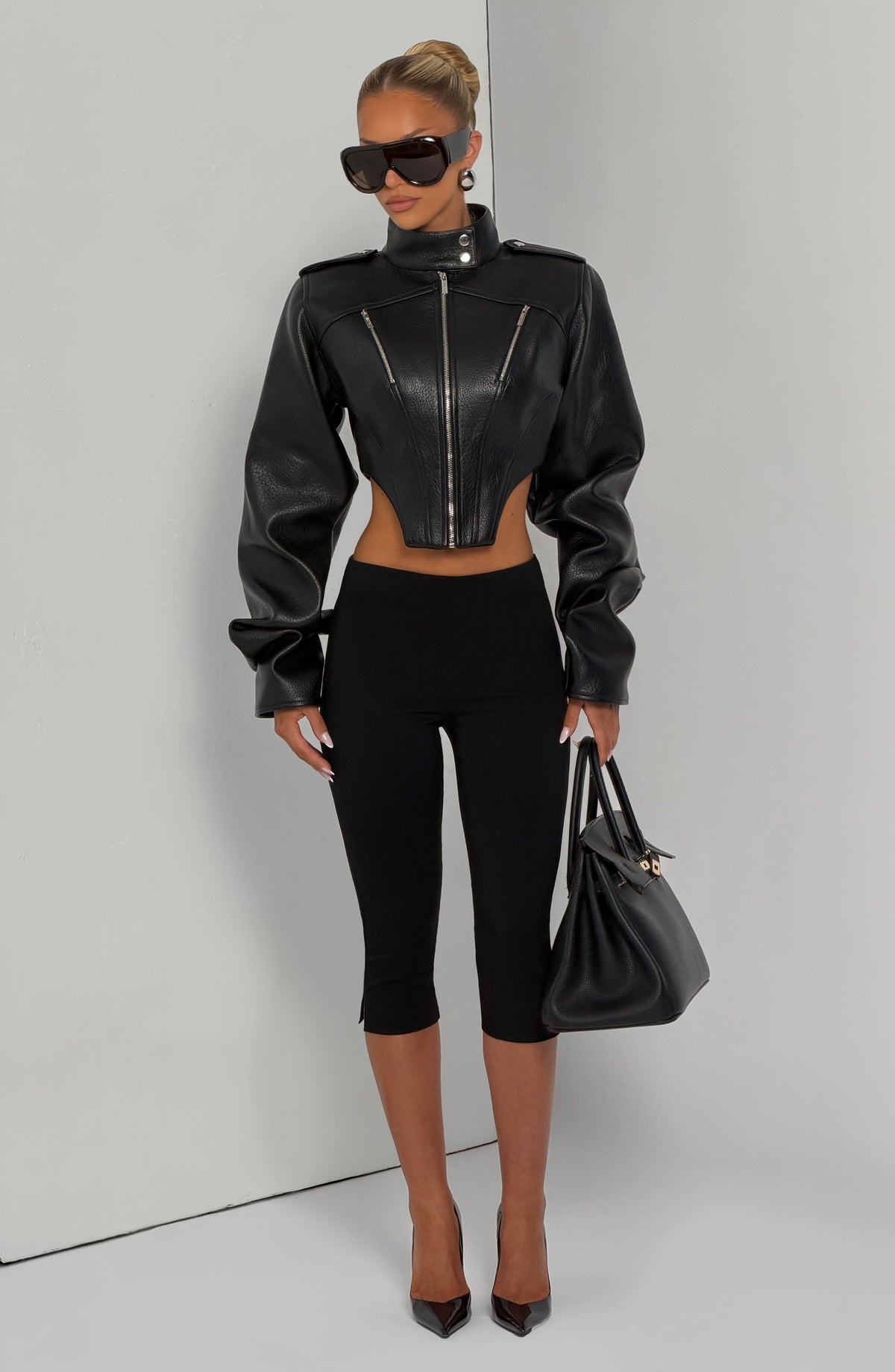 Mónica™ - Chaqueta con Cuello Mao Negra