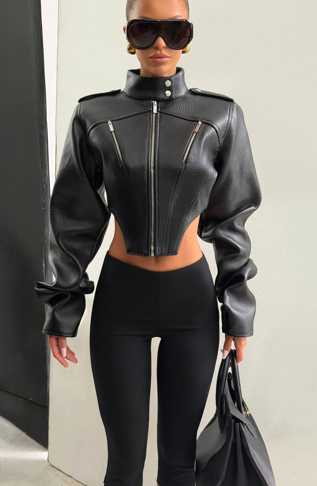 Mónica™ - Chaqueta con Cuello Mao Negra