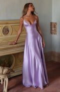 Natalia™ - Vestido Largo de Satén con Lazada Lila