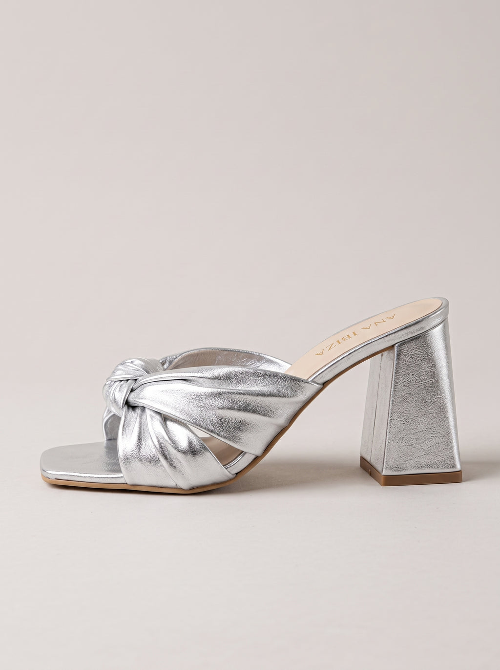 Zaira™ - Sandalias Mule de Tacón Cuadrado con Nudo Plateadas