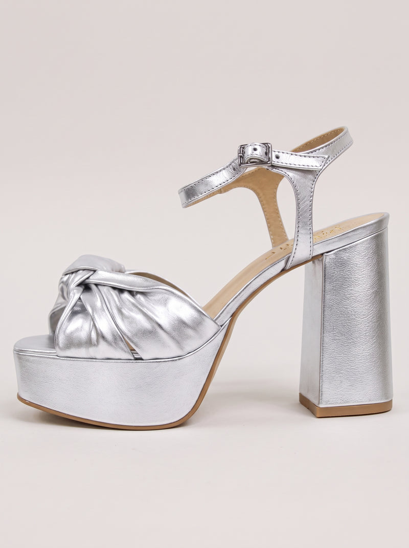 Leyre™ - Sandalias de Plataforma con Nudo Metalizado Plateadas