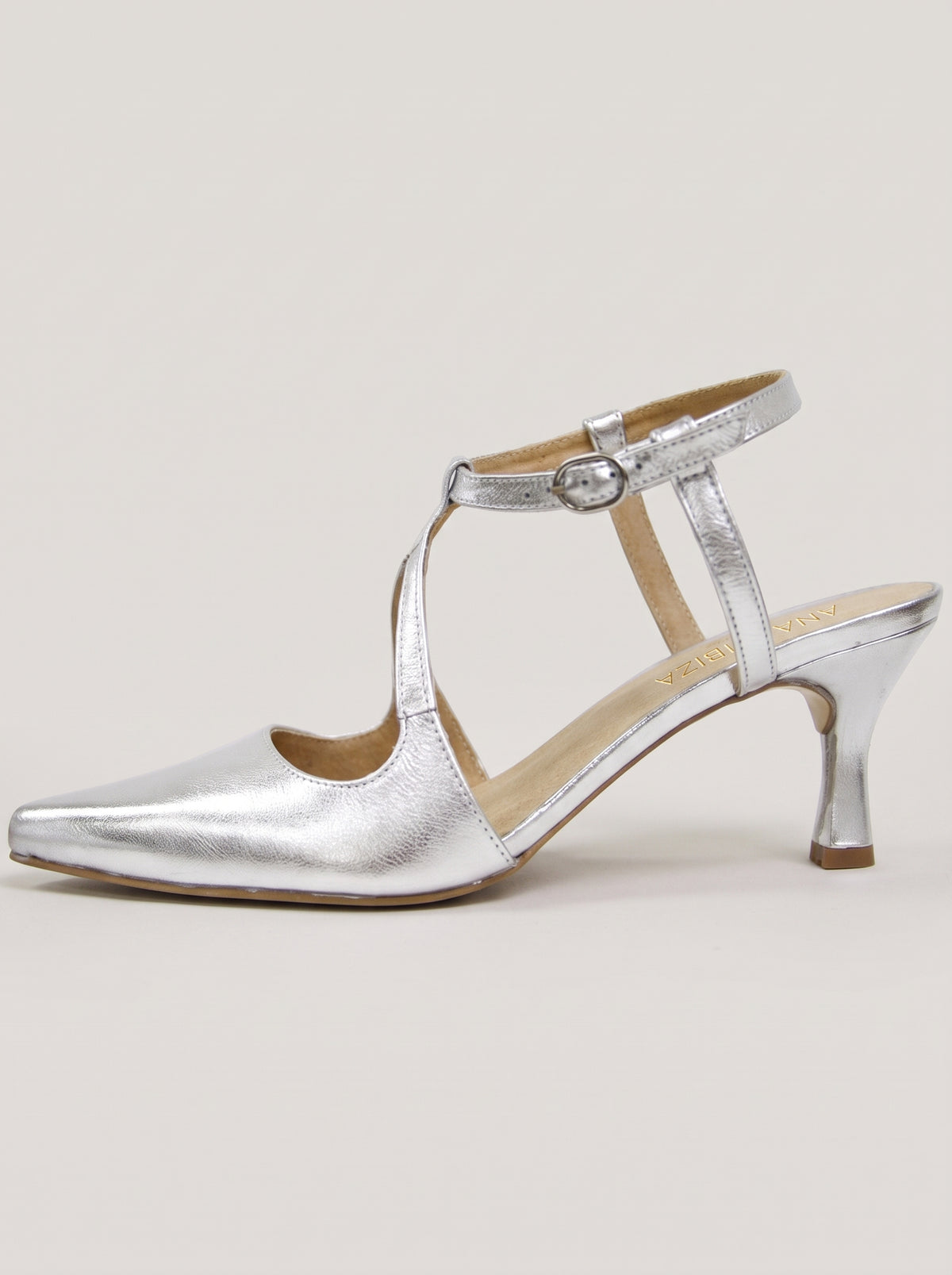 Silvia™ - Zapatos de Tacón Medio de Piel Plateados