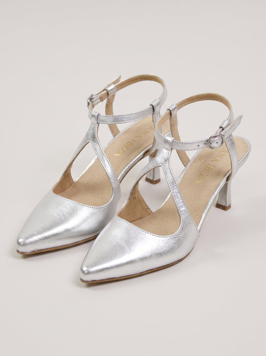Silvia™ - Zapatos de Tacón Medio de Piel Plateados