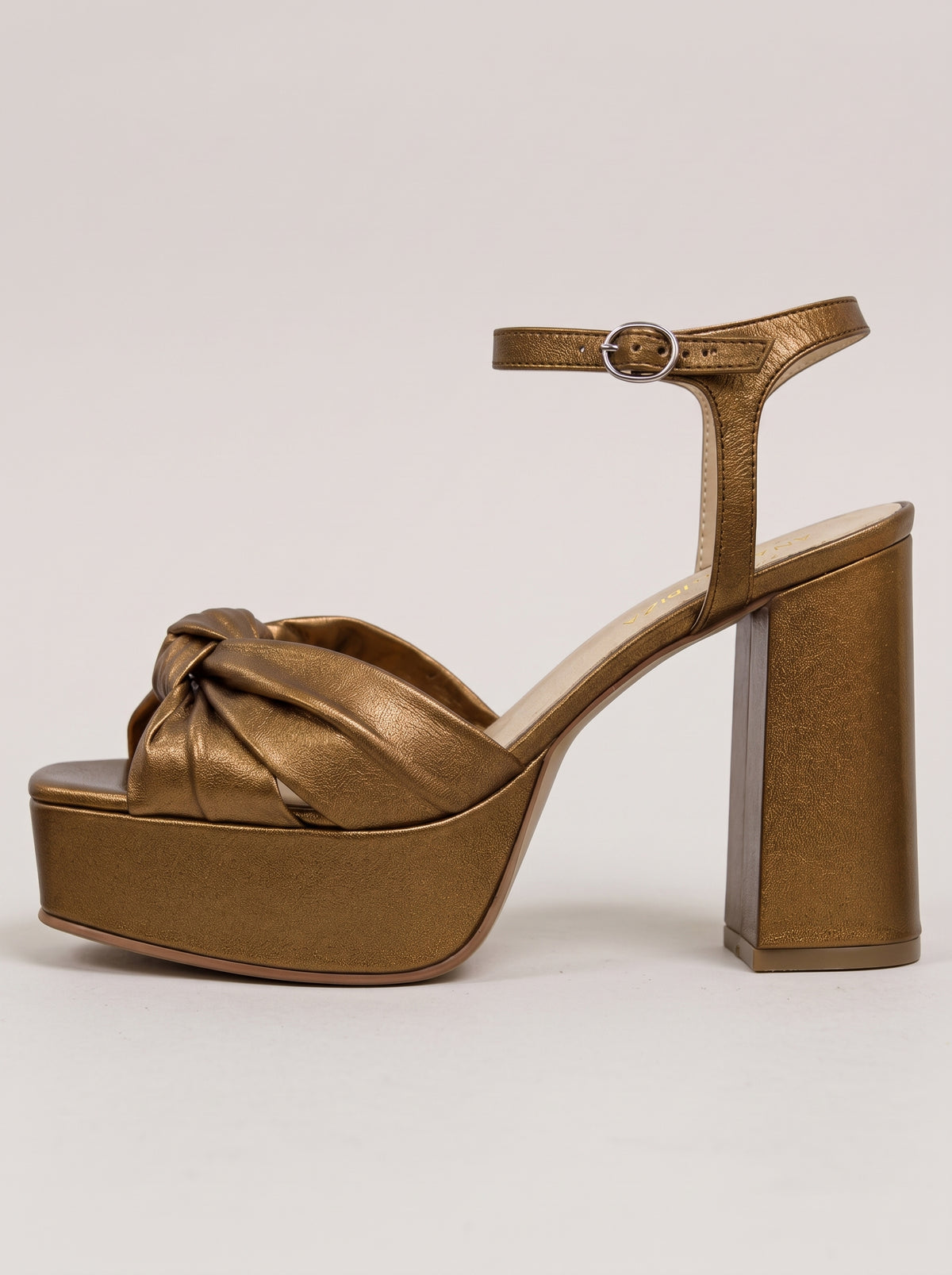 Leyre™ - Sandalias de Plataforma con Nudo Metalizado Bronce