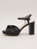 Mencía™ - Sandalias de Tacón Ancho con Nudo y Pulsera Negras