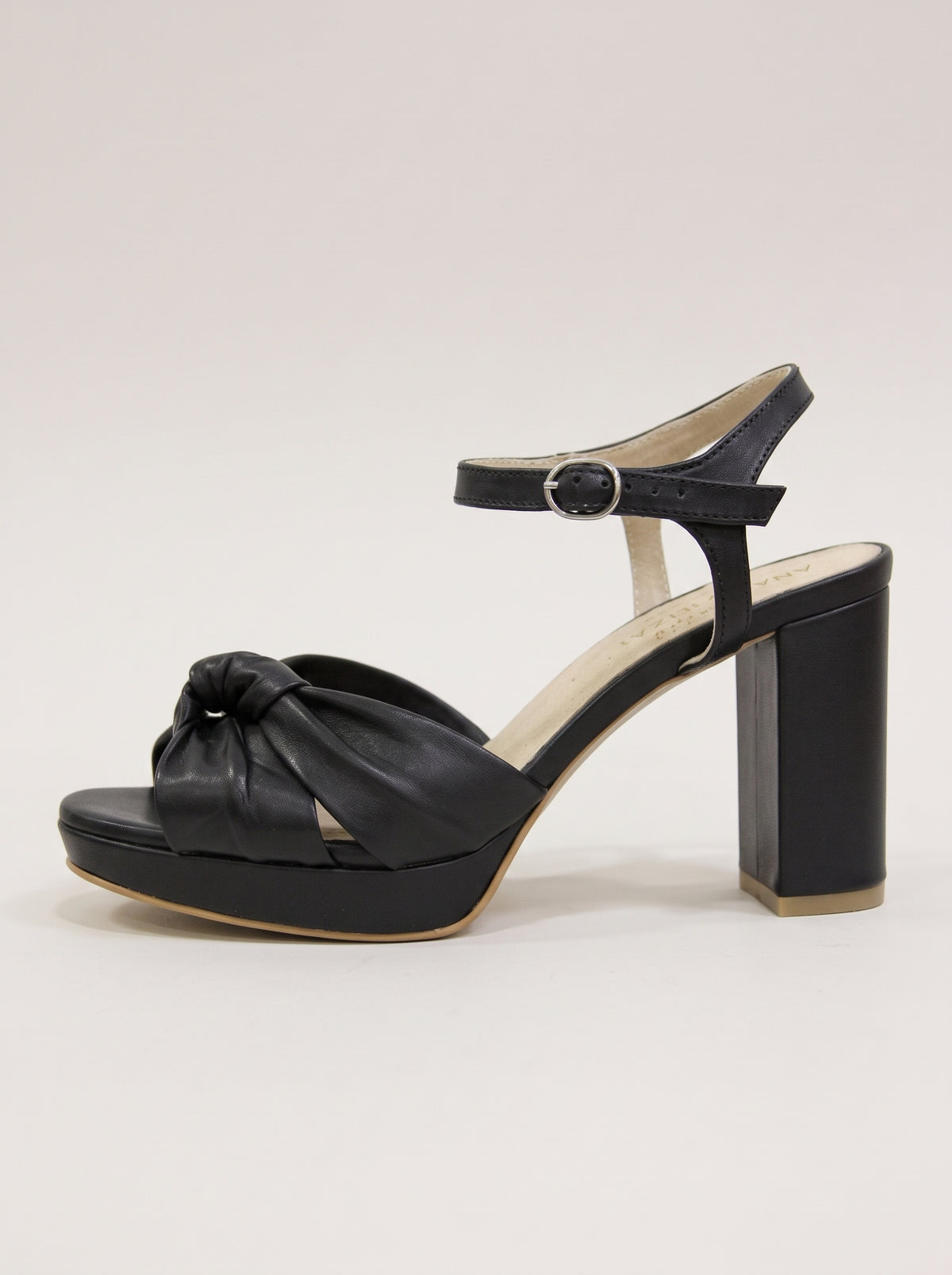Mencía™ - Sandalias de Tacón Ancho con Nudo y Pulsera Negras