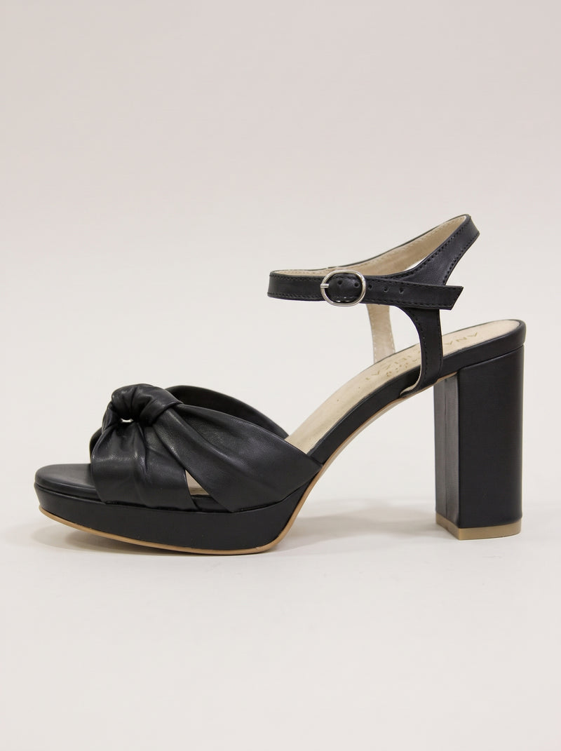 Mencía™ - Sandalias de Tacón Ancho con Nudo y Pulsera Negras