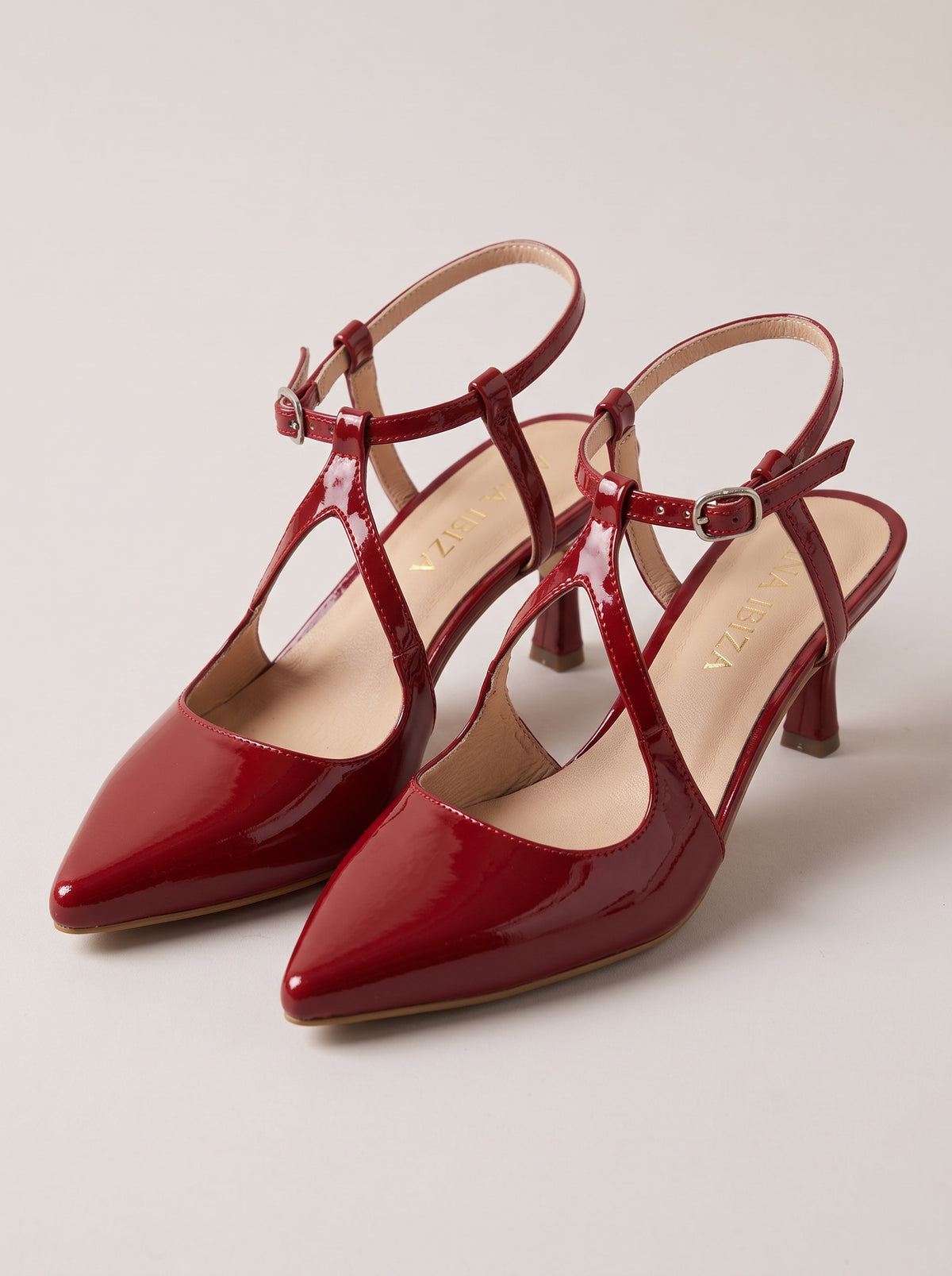 Silvia™ - Zapatos de Tacón Medio de Piel Charol Rojo
