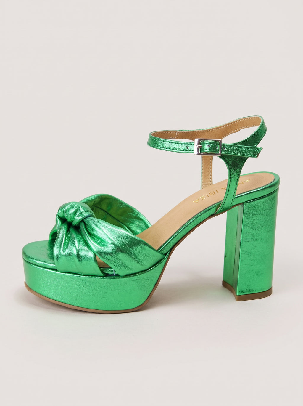 Triana™ - Sandalias de Plataforma con Pulsera Verde Metalizado