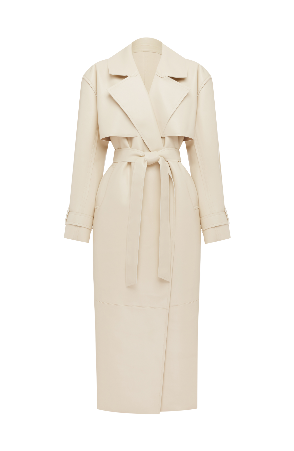 Cayetana™ - Gabardina Larga de Polipiel Crema
