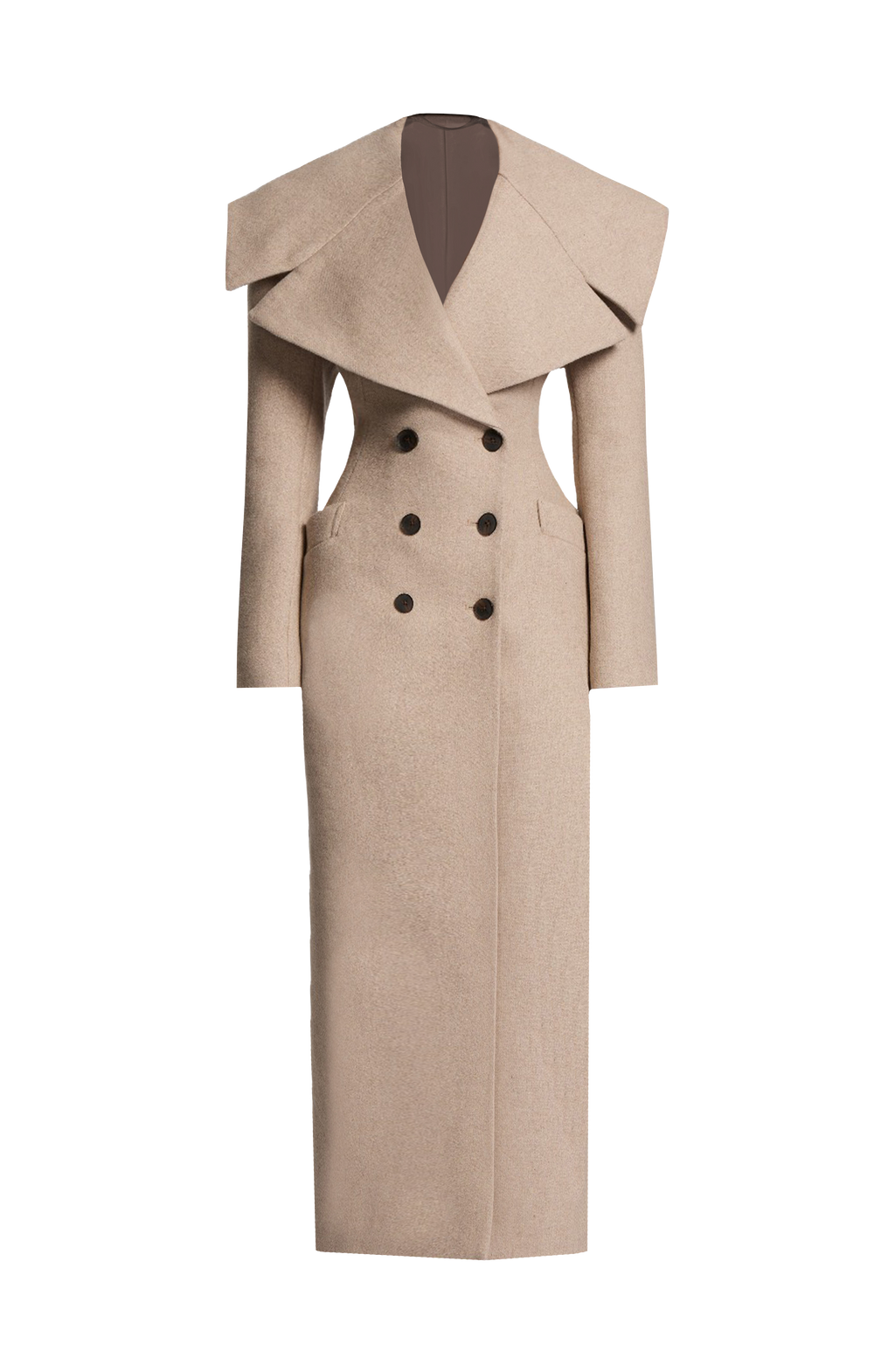 Lourdes™ - Abrigo Largo Cruzado de Paño Beige