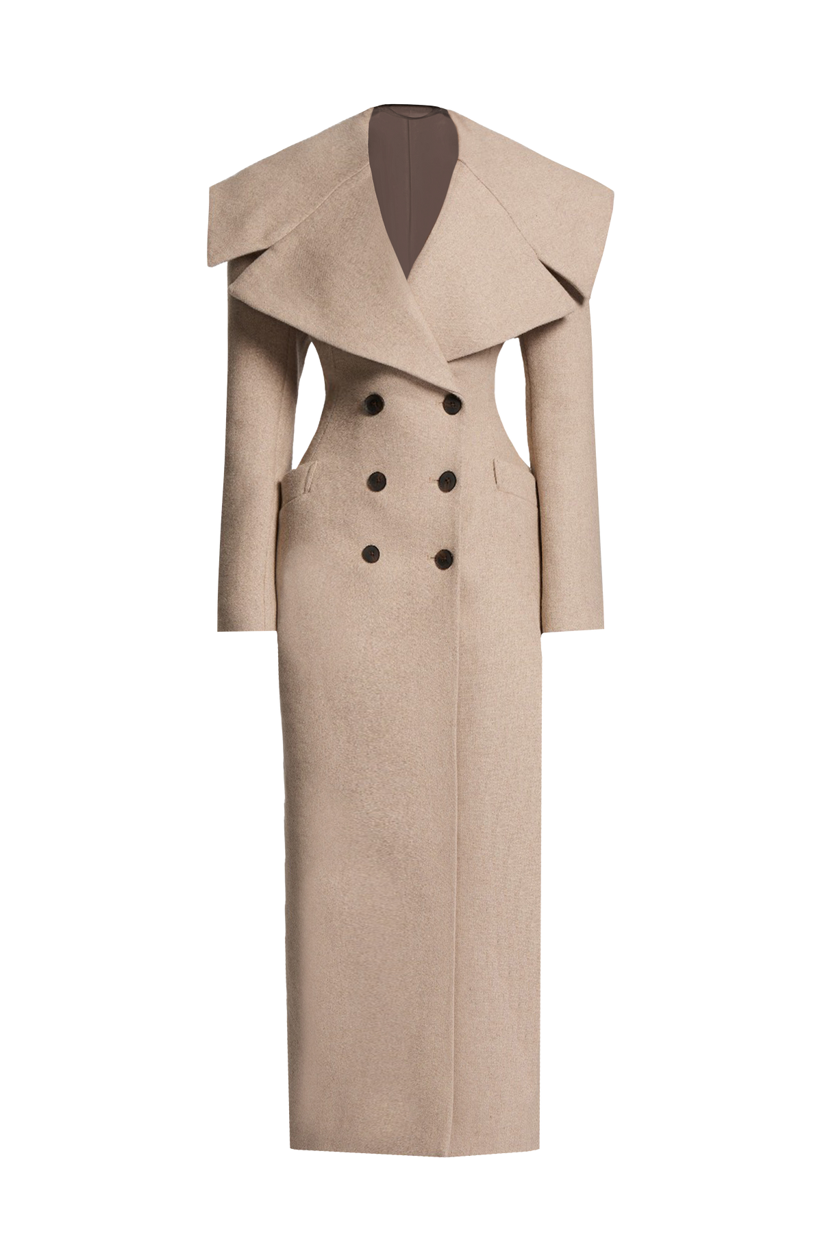 Lourdes™ - Abrigo Largo Cruzado de Paño Beige