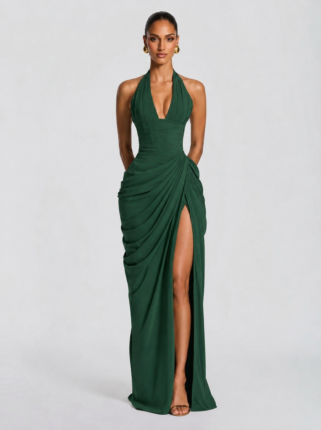 Vestido largo de invitada de boda verde esmeralda de chifón - Anna™ Ana Ibiza