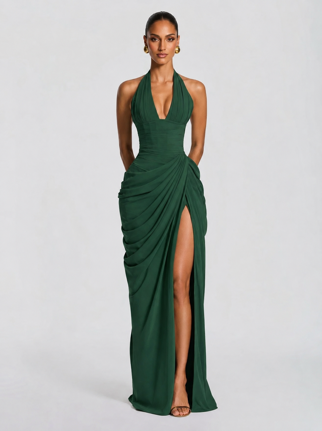Vestido largo de invitada de boda verde esmeralda de chifón - Anna™ Ana Ibiza