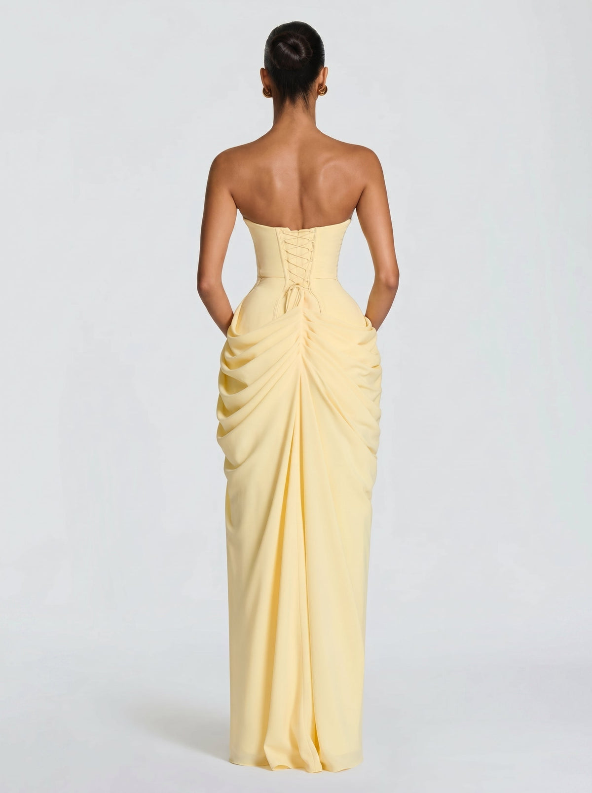 Vestido de evento Cyra™ amarillo con palabra de honor, foto 4