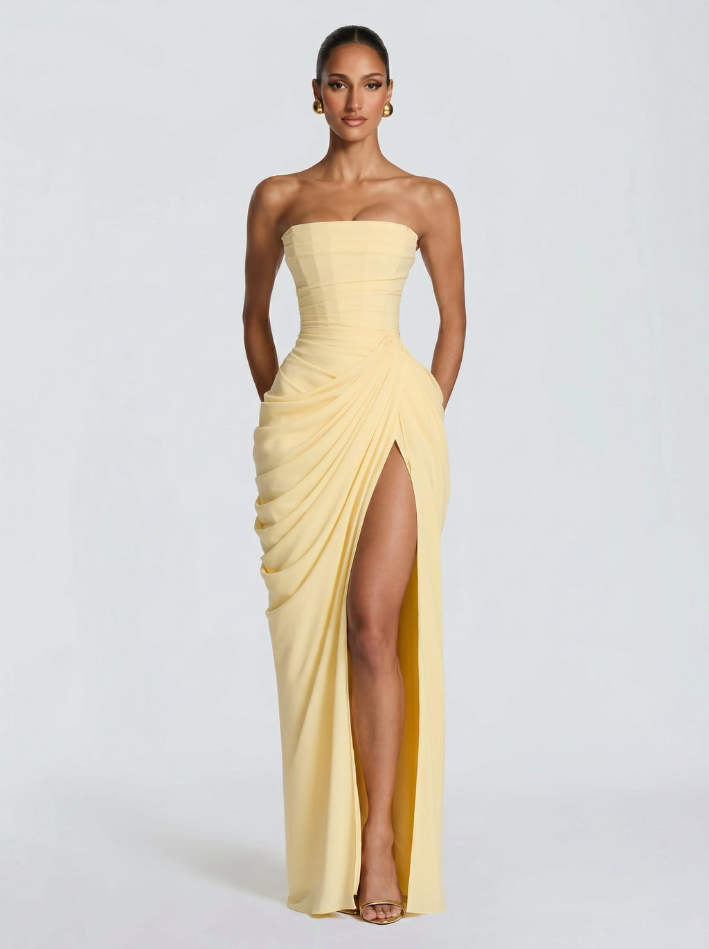 Vestido de graduación largo amarillo de chifón - Cyra™ Ana Ibiza
