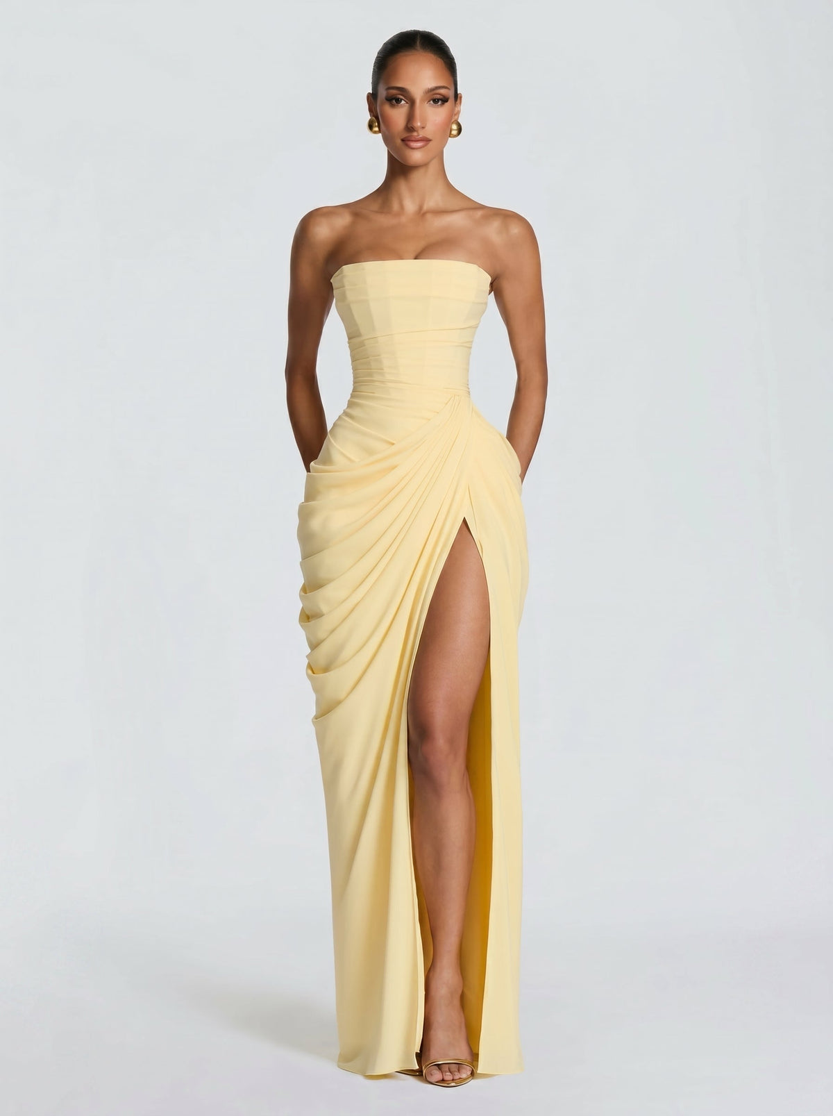 Vestido de graduación largo amarillo de chifón - Cyra™ Ana Ibiza
