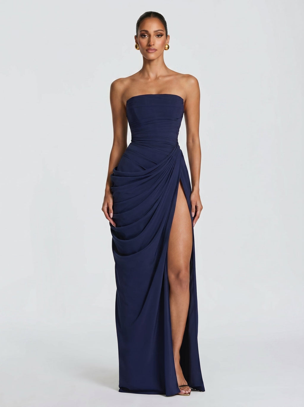 Vestido largo de invitada de boda azul marino de chifón - Cyra™ Ana Ibiza