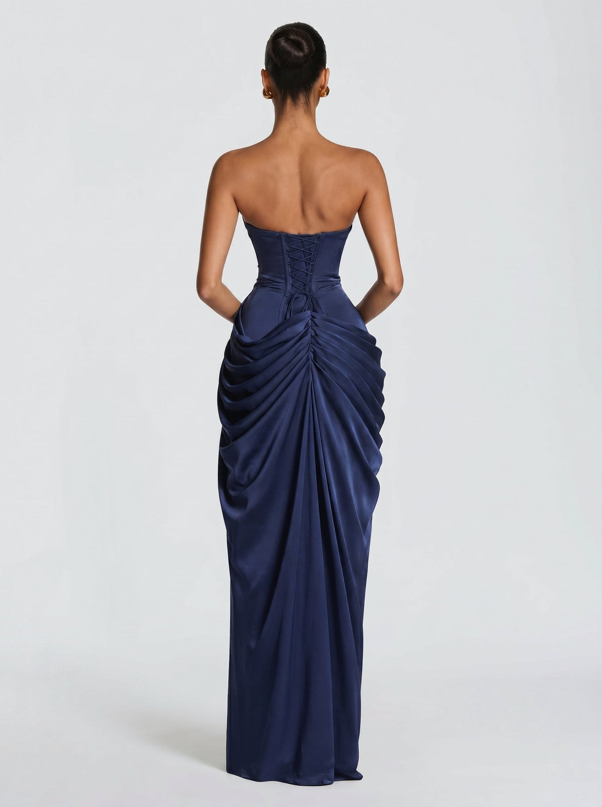 Vestido de evento Cyra™ azul marino con palabra de honor, foto 4