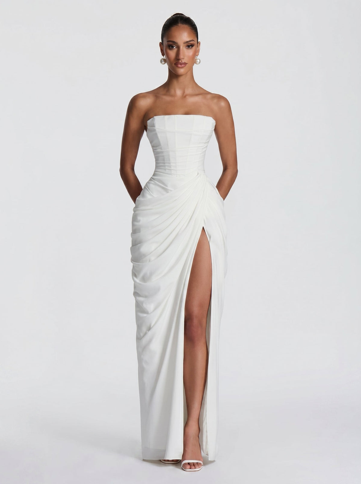 Vestido blanco largo de chifón para preboda o evento - Cyra™ Ana Ibiza