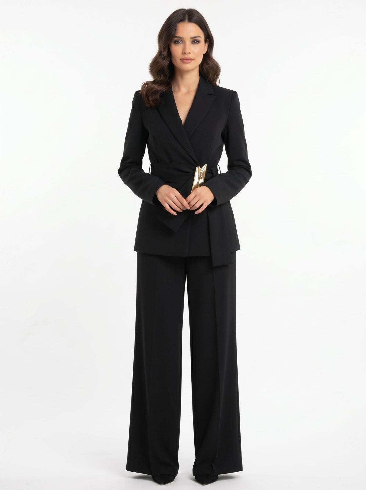 Traje sastre con cinturón joya negro para invitada - Dalila™ Ana Ibiza