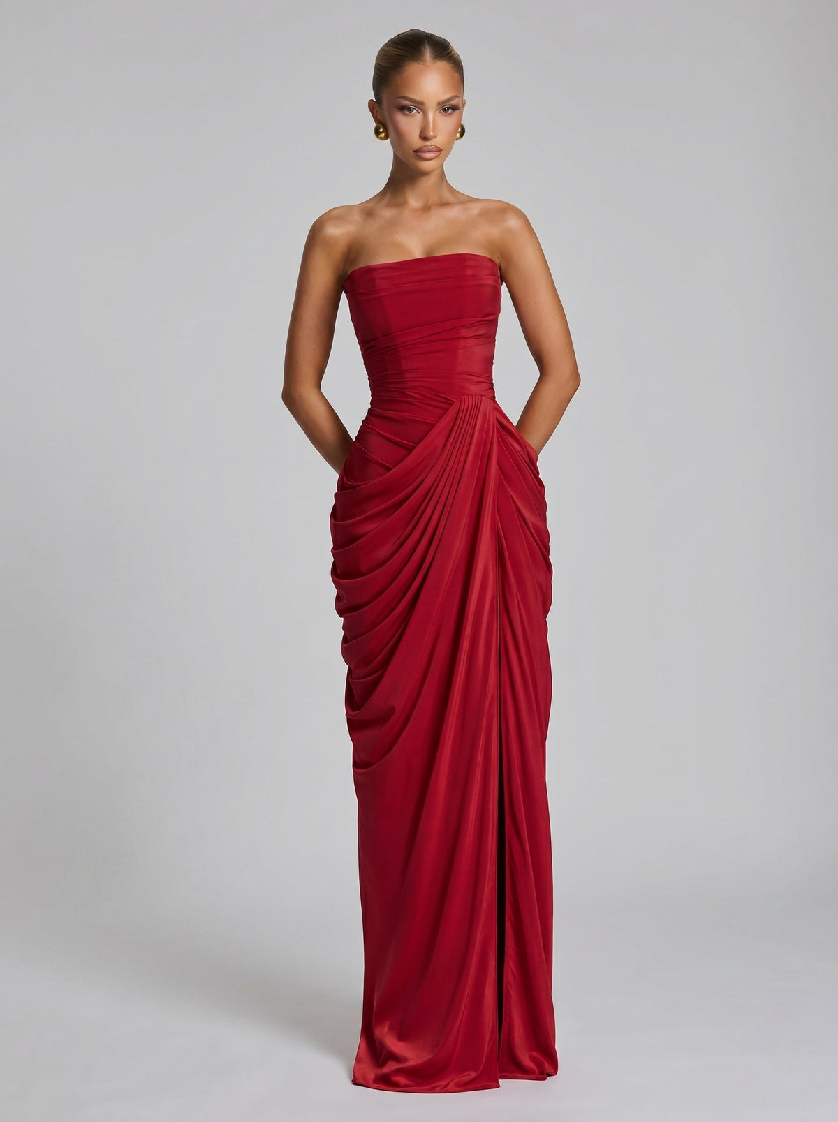 Vestido largo de invitada de boda rojo de chifón - Cyra™ Ana Ibiza