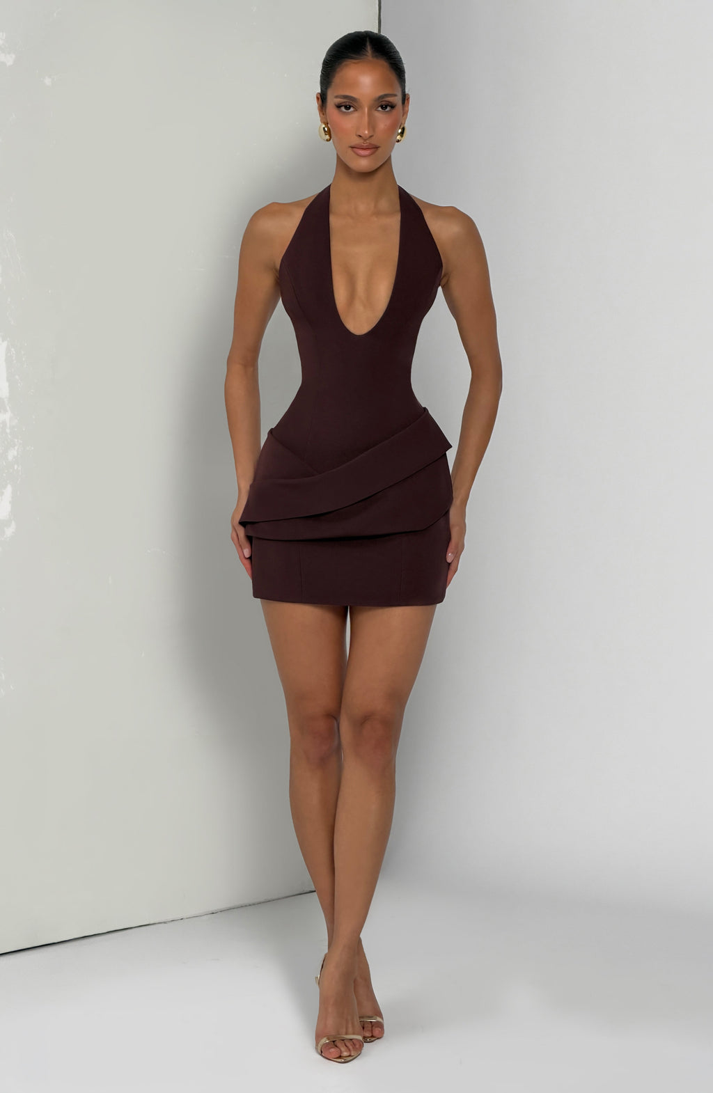 Ximena™ - Vestido Corto con Corsé Marrón Ciruela