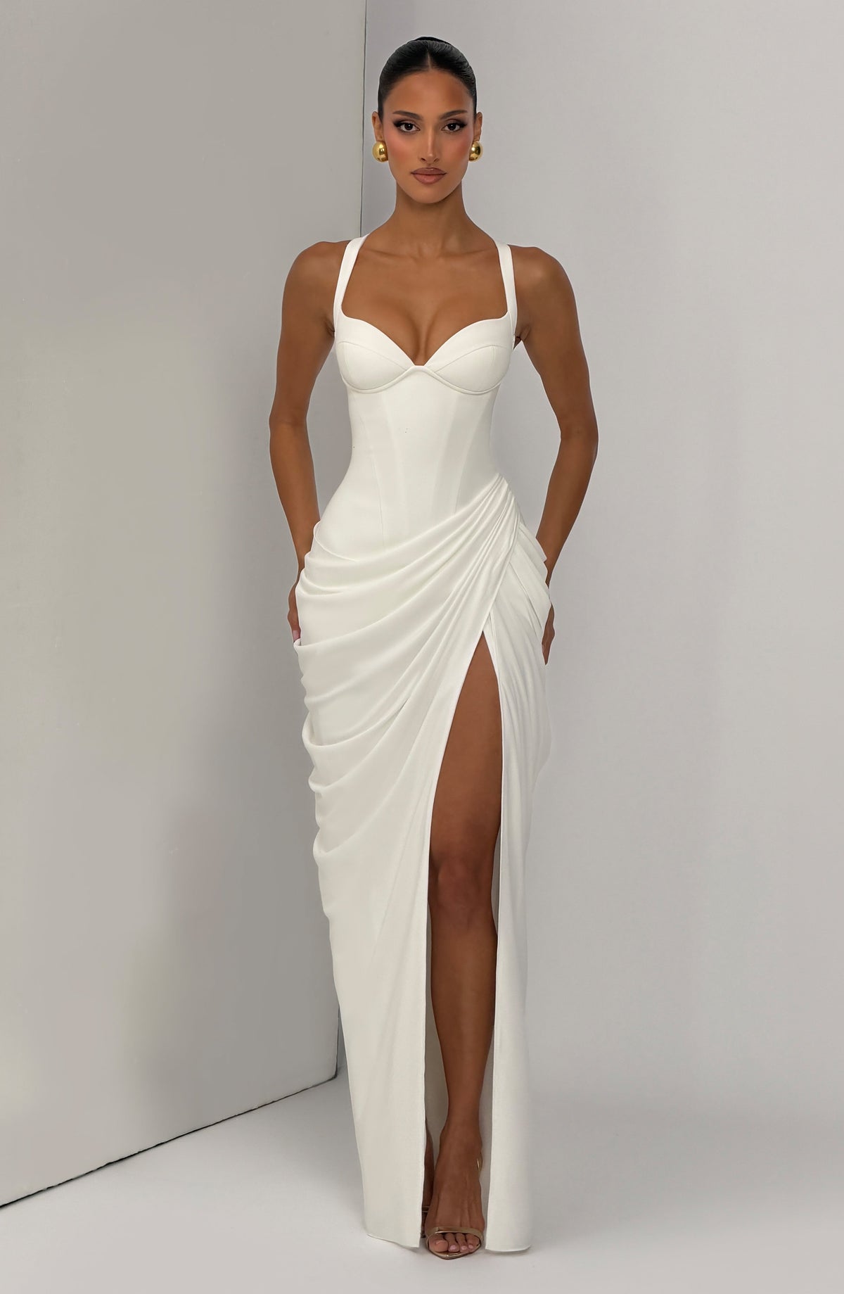 Vestido Elisa™ marfil con abertura en la pierna, foto 9