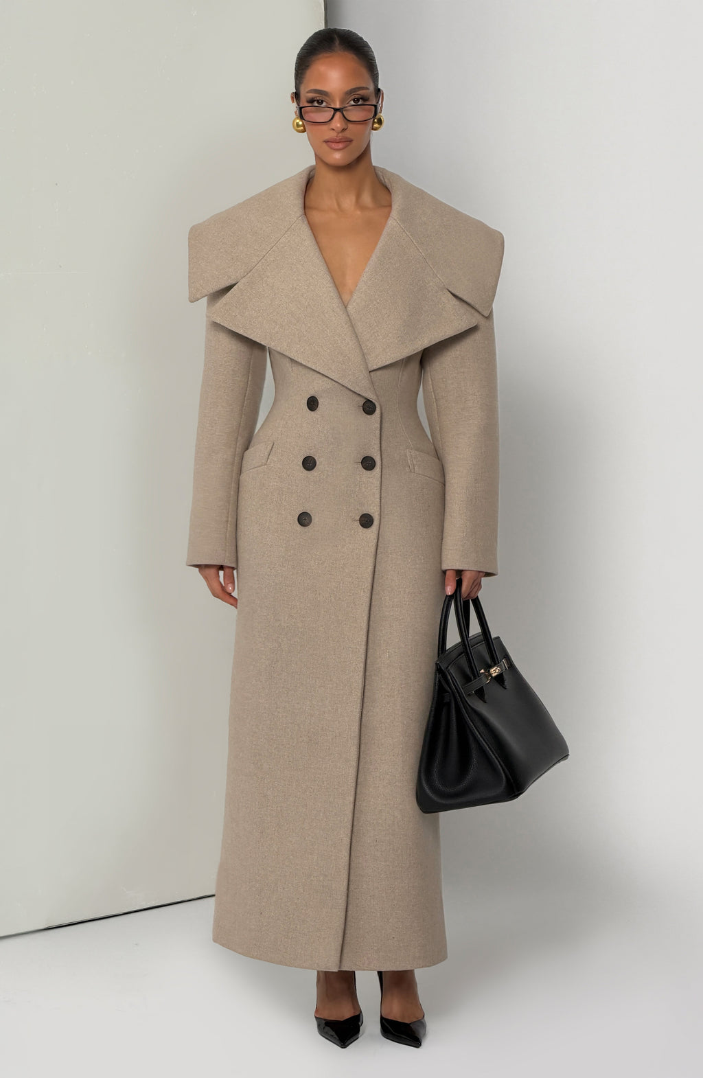 Lourdes™ - Abrigo Largo Cruzado de Paño Beige