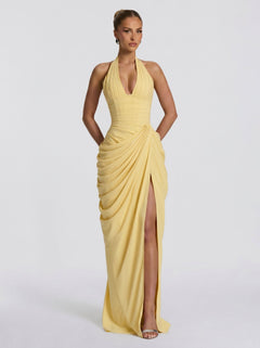 Anna™ - Vestido Largo de Chifón Amarillo