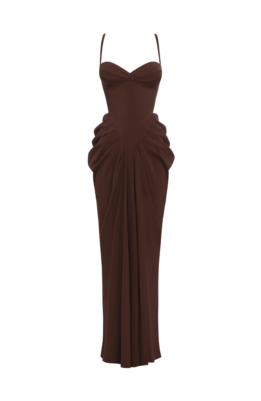 Luciana™ - Vestido Largo de Chifón con Volumen Marrón Ciruela