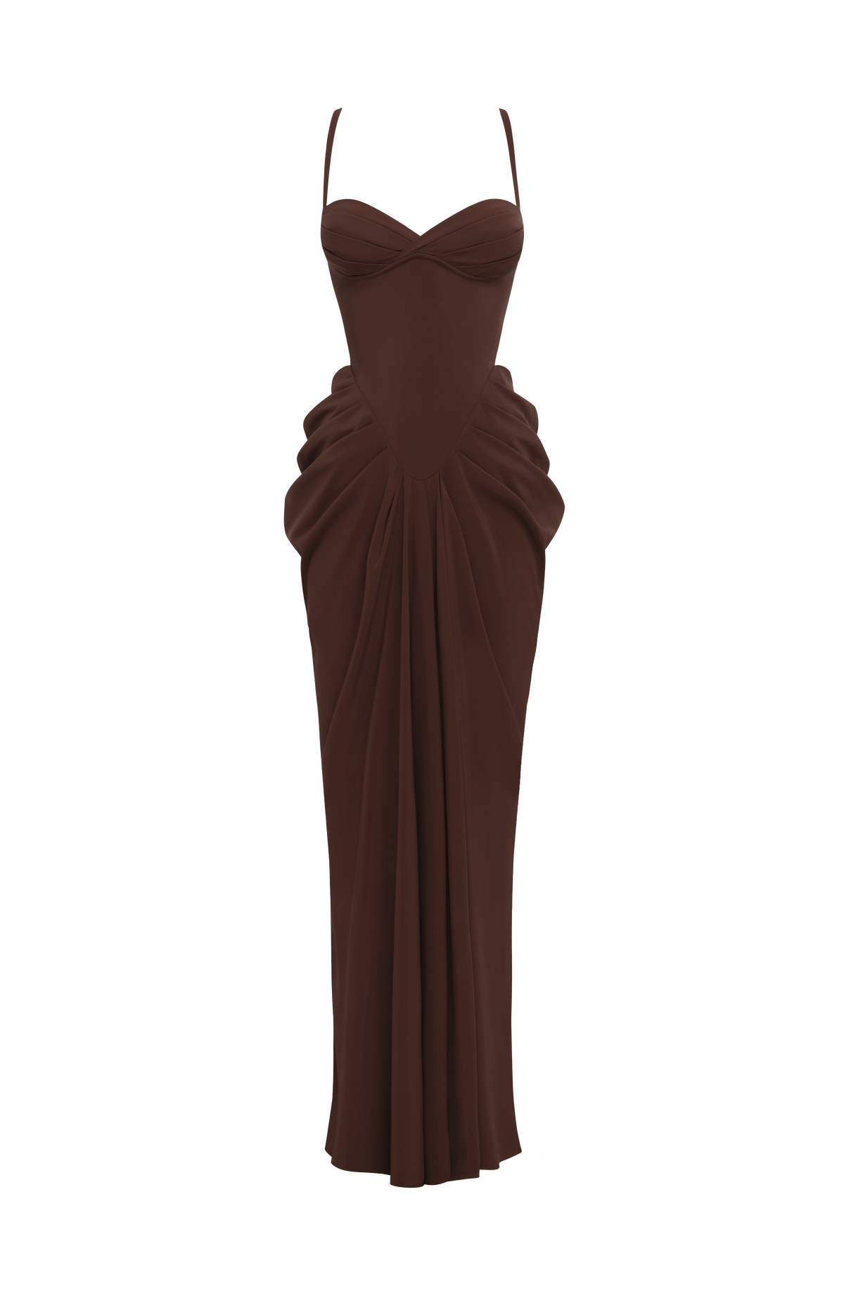 Luciana™ - Vestido Largo de Chifón con Volumen Marrón Ciruela