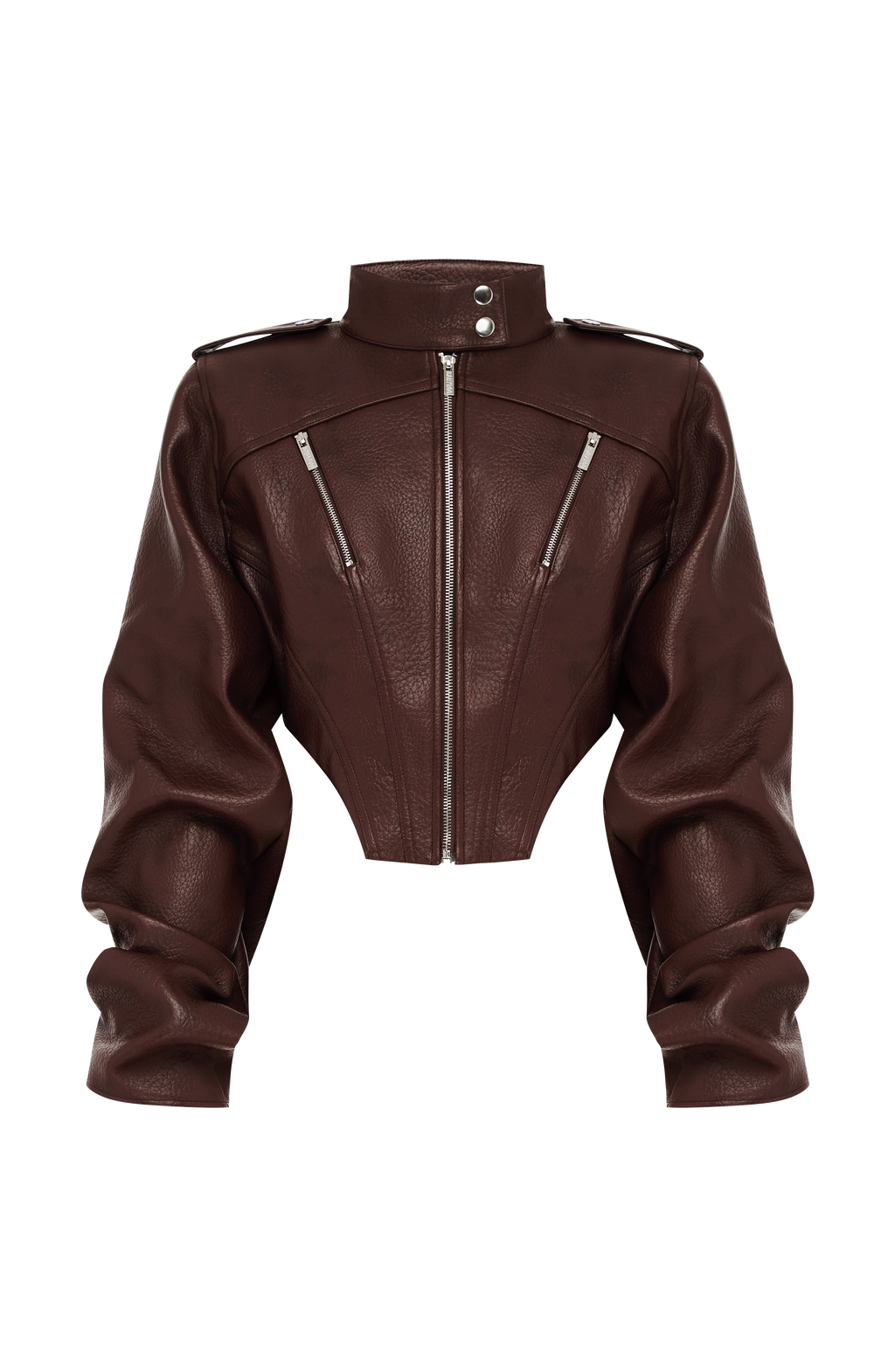 Mónica™ - Chaqueta con Cuello Mao Marrón Ciruela