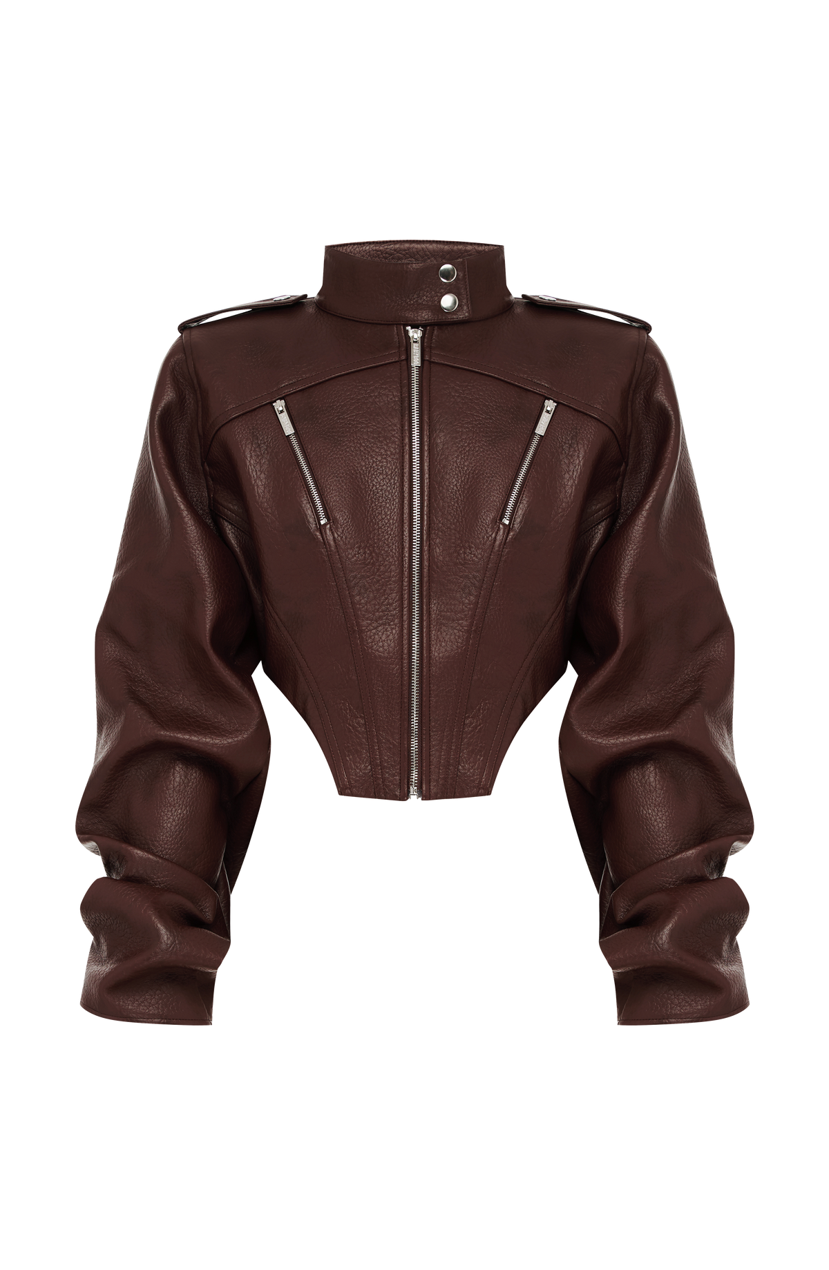 Mónica™ - Chaqueta con Cuello Mao Marrón Ciruela