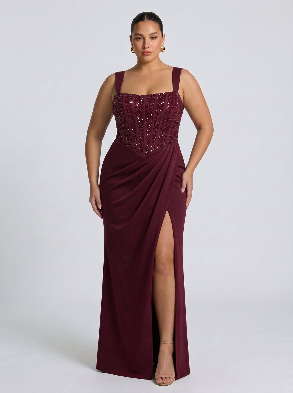 Vestido de evento Nai™ burdeos con escote drapeado, foto 4