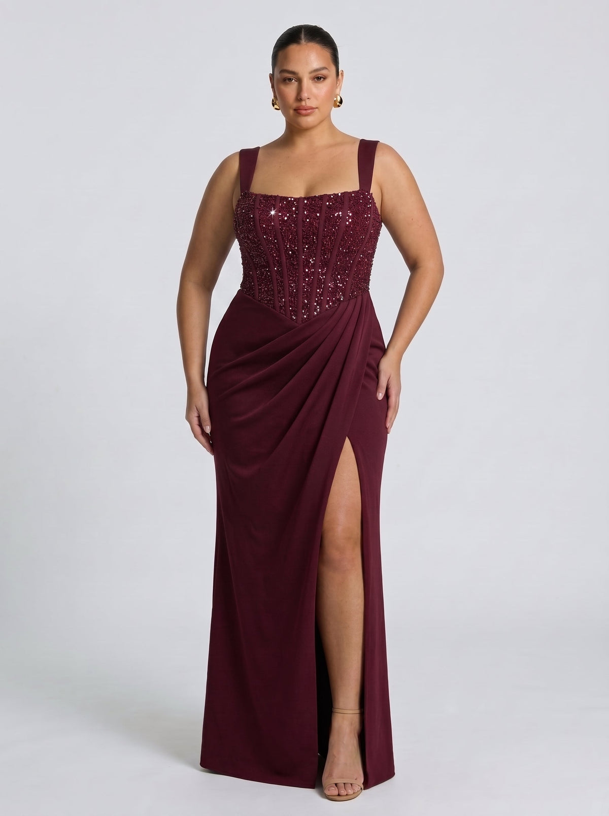 Vestido de evento Nai™ burdeos con escote drapeado, foto 4
