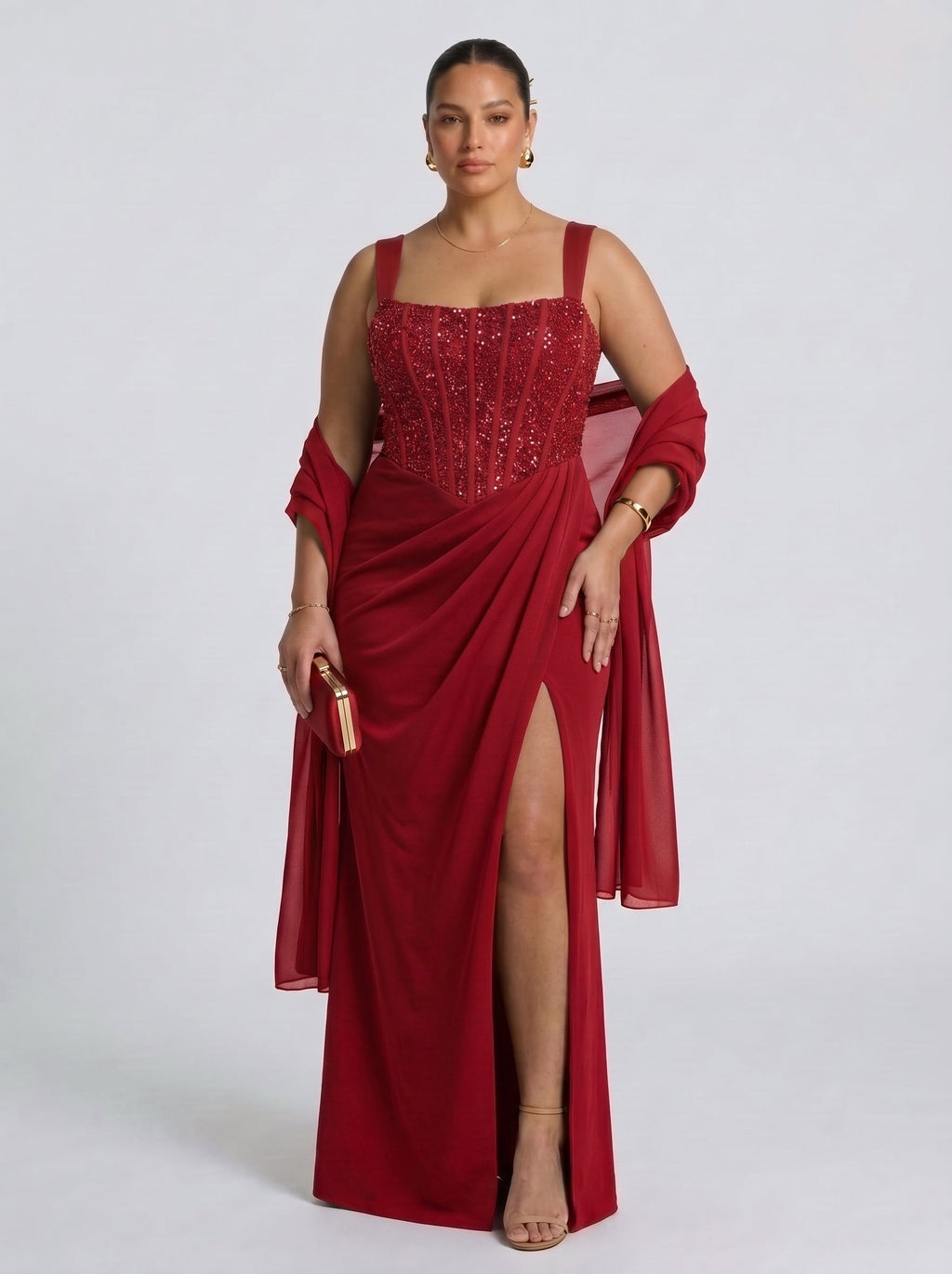 Vestido de graduación largo rojo con corsé y faja compresiva - Nai™ Ana Ibiza
