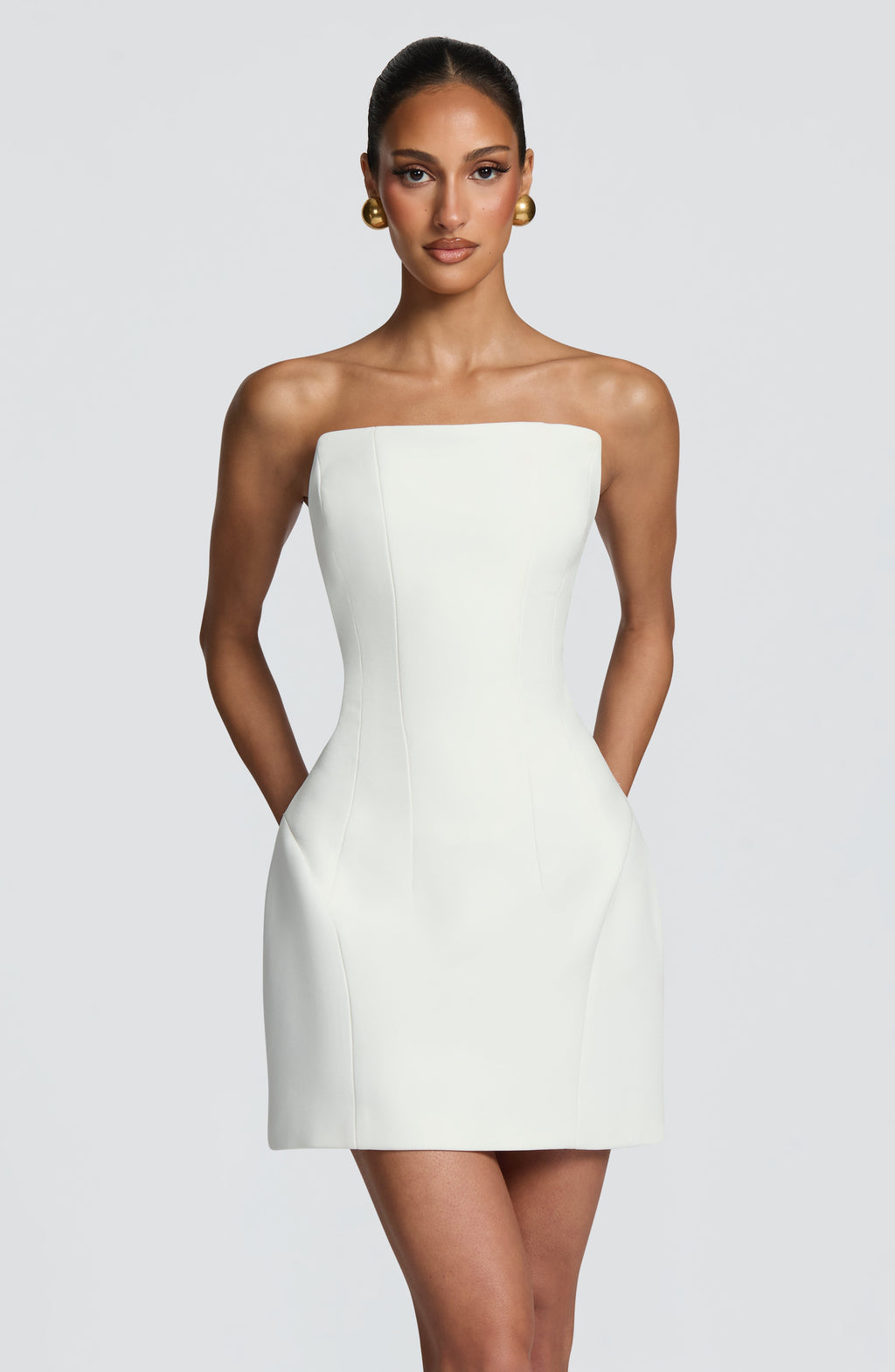 Vestido blanco corto con corsé para preboda o evento - Candela™ Ana Ibiza
