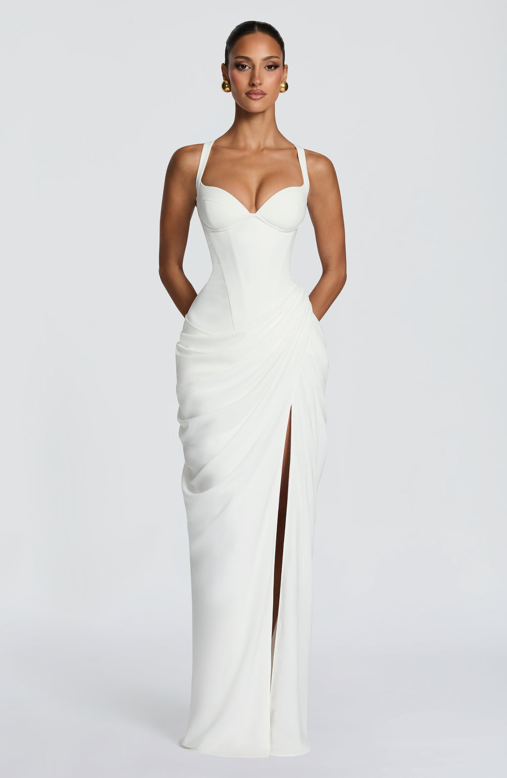 Vestido blanco largo de chifón para preboda o evento - Elisa™ Ana Ibiza