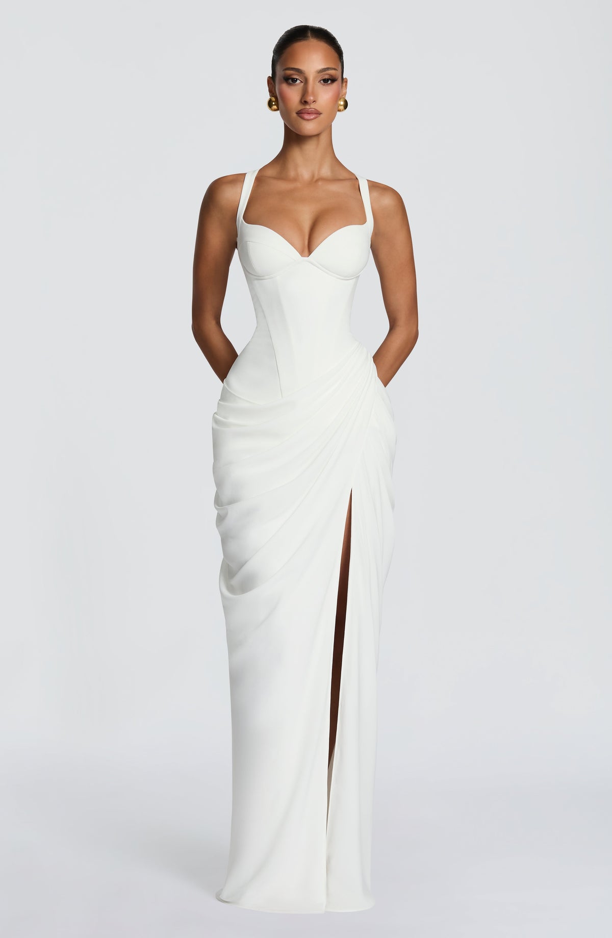 Vestido blanco largo de chifón para preboda o evento - Elisa™ Ana Ibiza