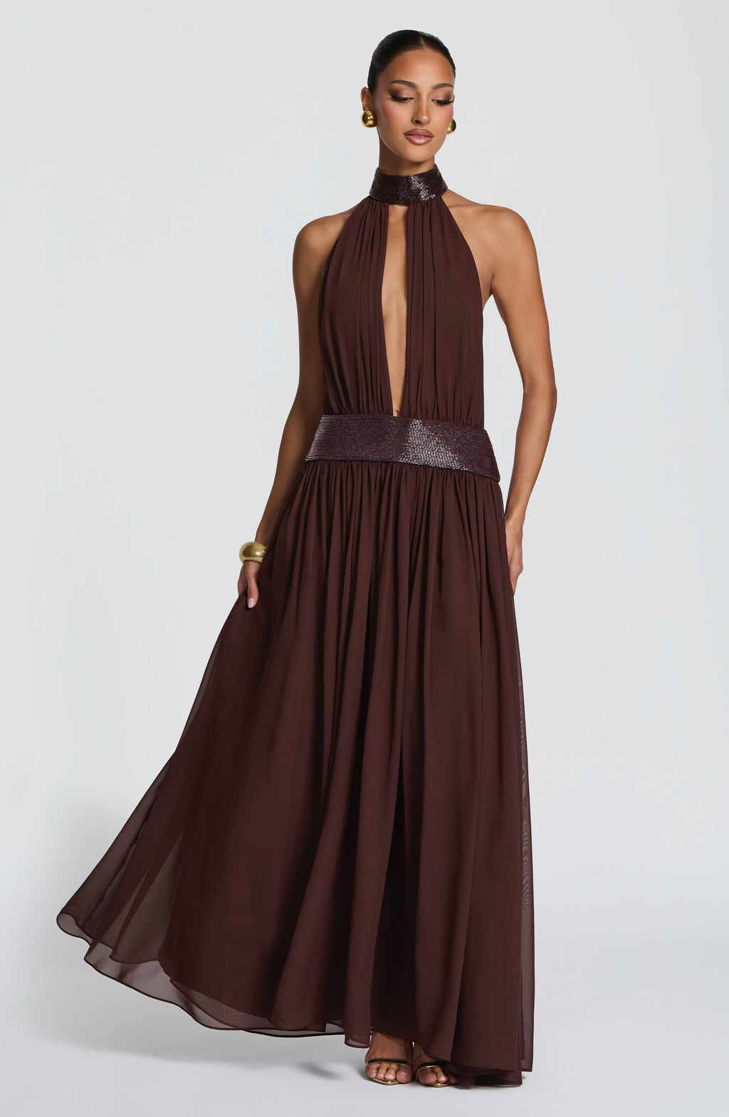 Vestido largo de invitada de boda ciruela de chifón - Rosalina™ Ana Ibiza