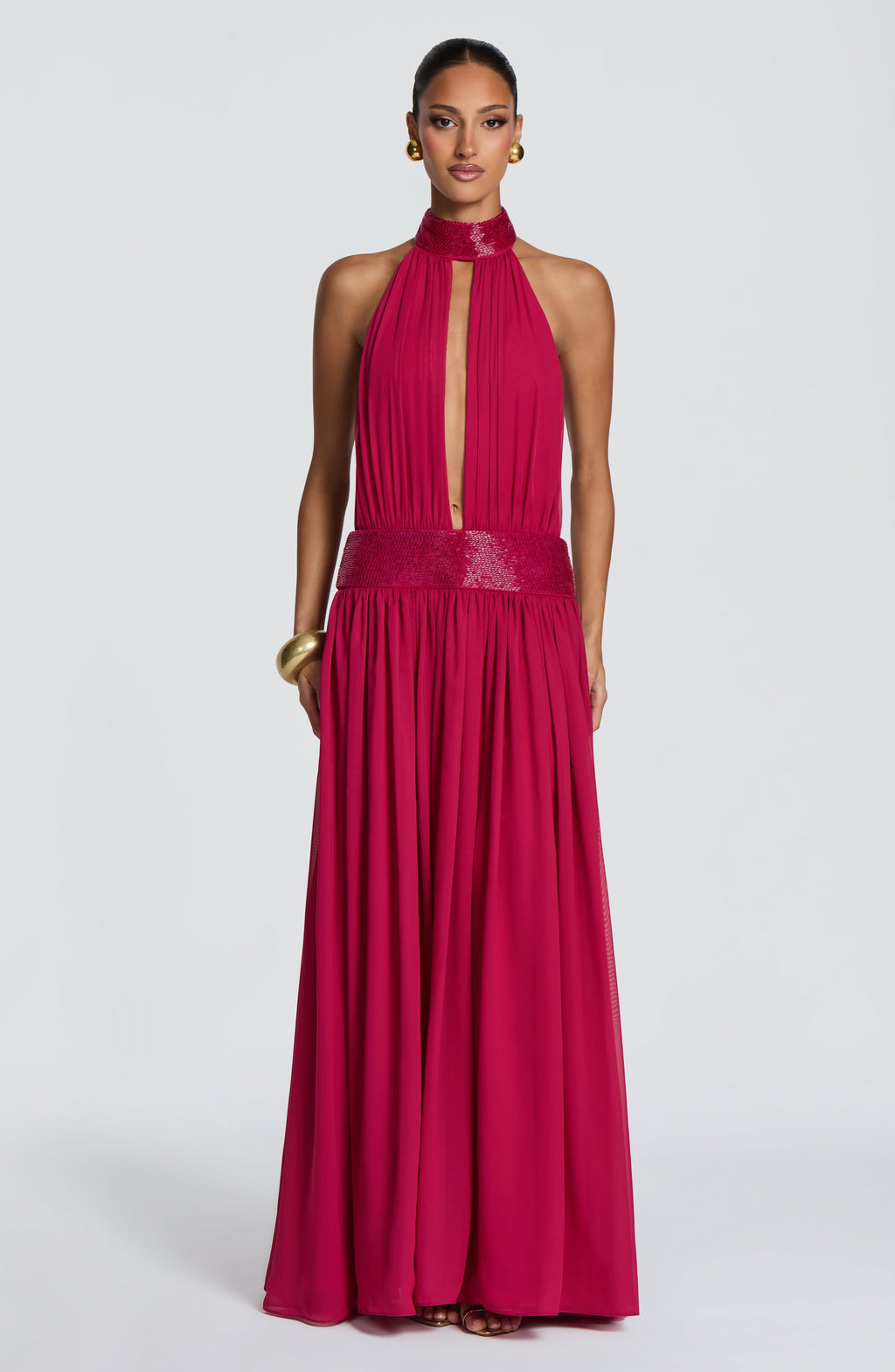 Vestido largo de invitada de boda frambuesa de chifón - Rosalina™ Ana Ibiza