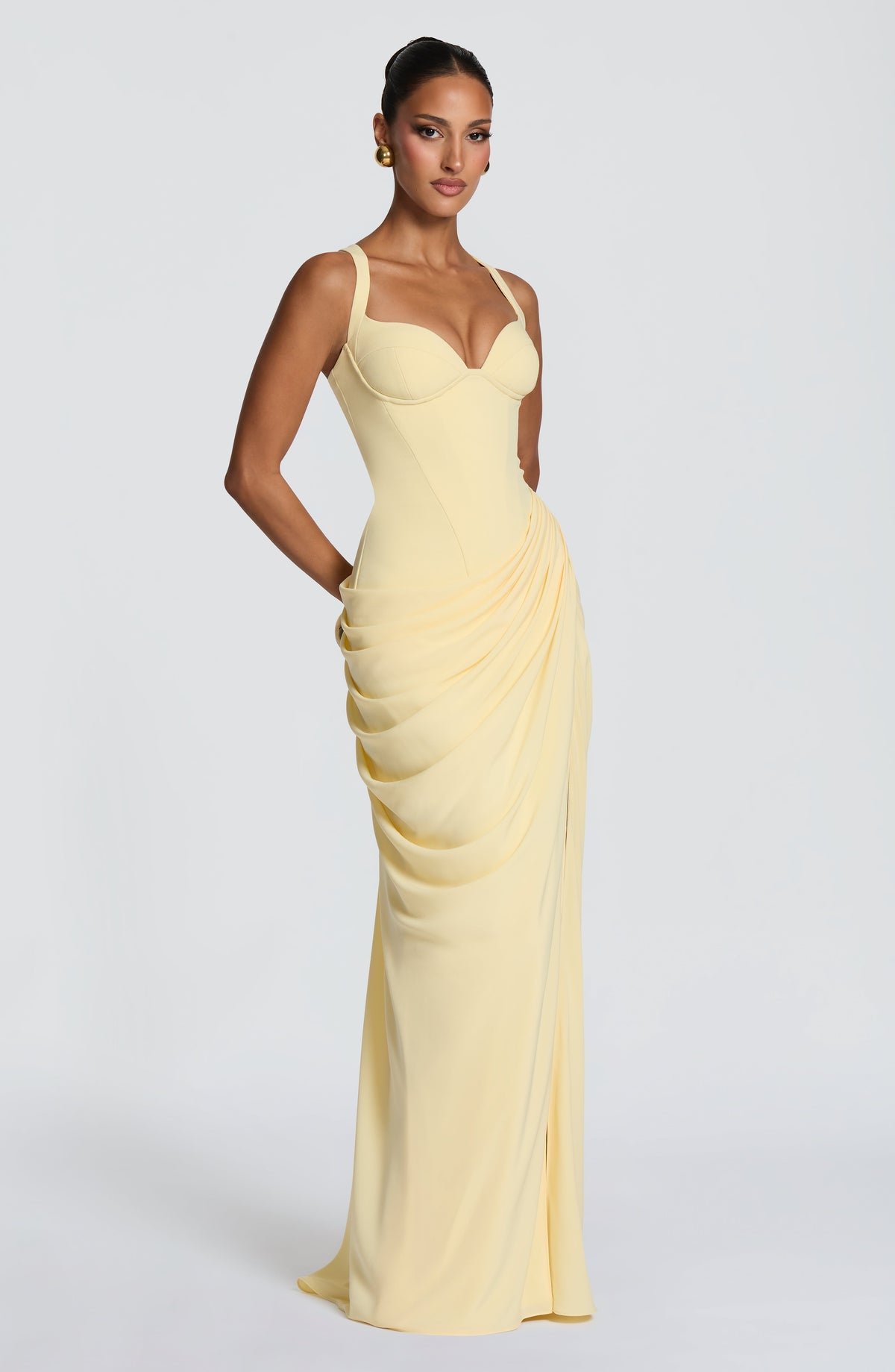 Vestido Elisa™ amarillo limón con abertura en la pierna, foto 9
