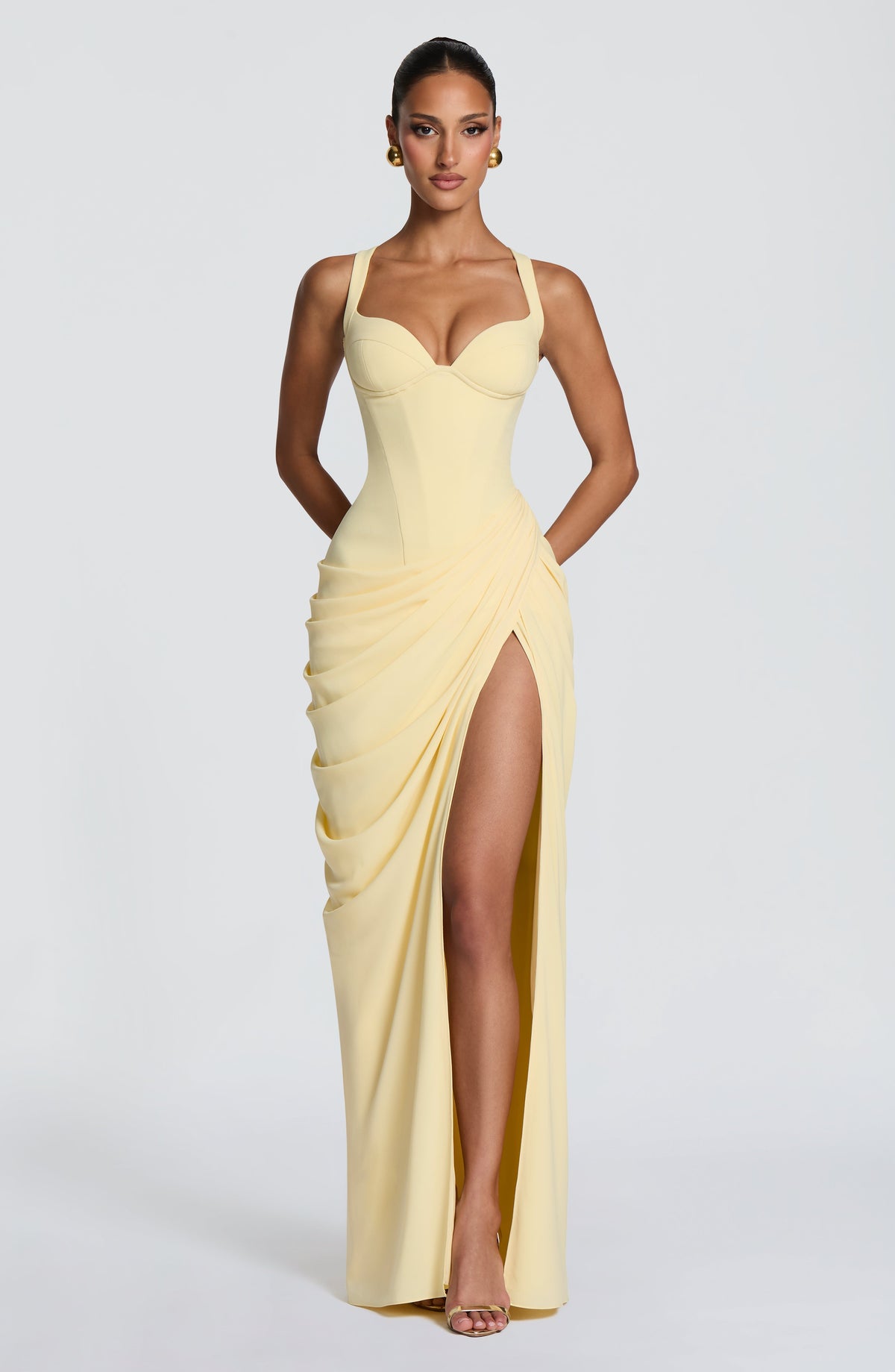 Vestido largo de invitada de boda amarillo limón de chifón - Elisa™ Ana Ibiza