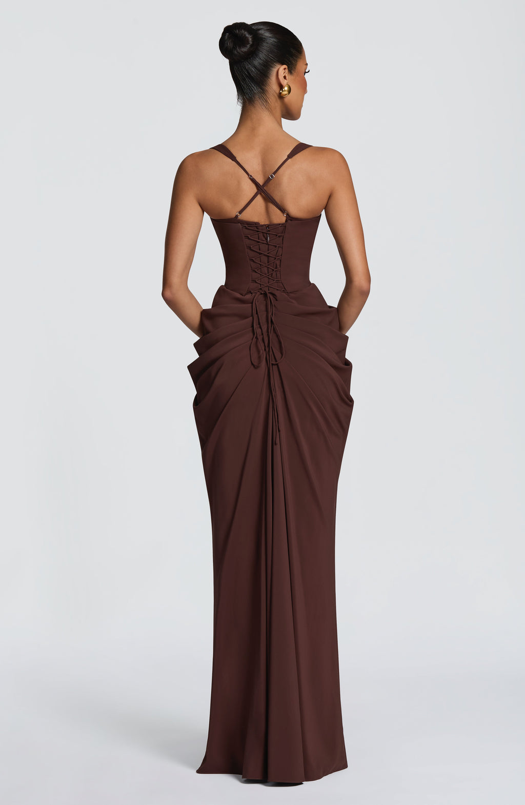 Luciana™ - Vestido Largo de Chifón con Volumen Marrón Ciruela