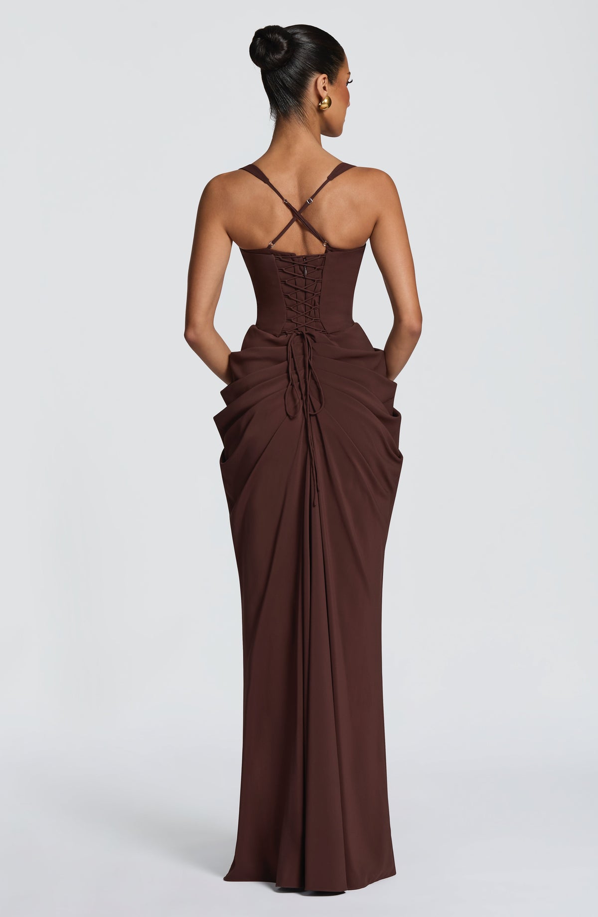 Luciana™ - Vestido Largo de Chifón con Volumen Marrón Ciruela