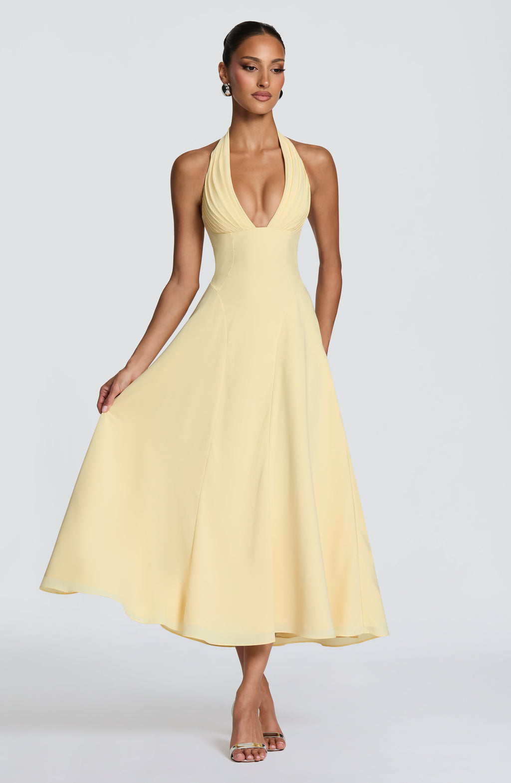 Vestido midi de invitada de boda amarillo limón de chifón - Helena™ Ana Ibiza
