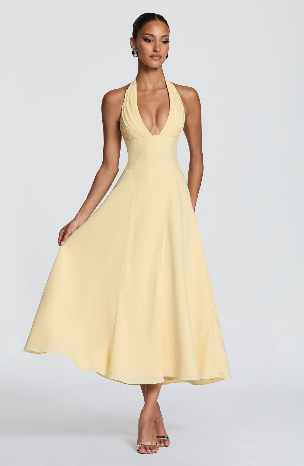 Vestido midi de invitada de boda amarillo limón de chifón - Helena™ Ana Ibiza
