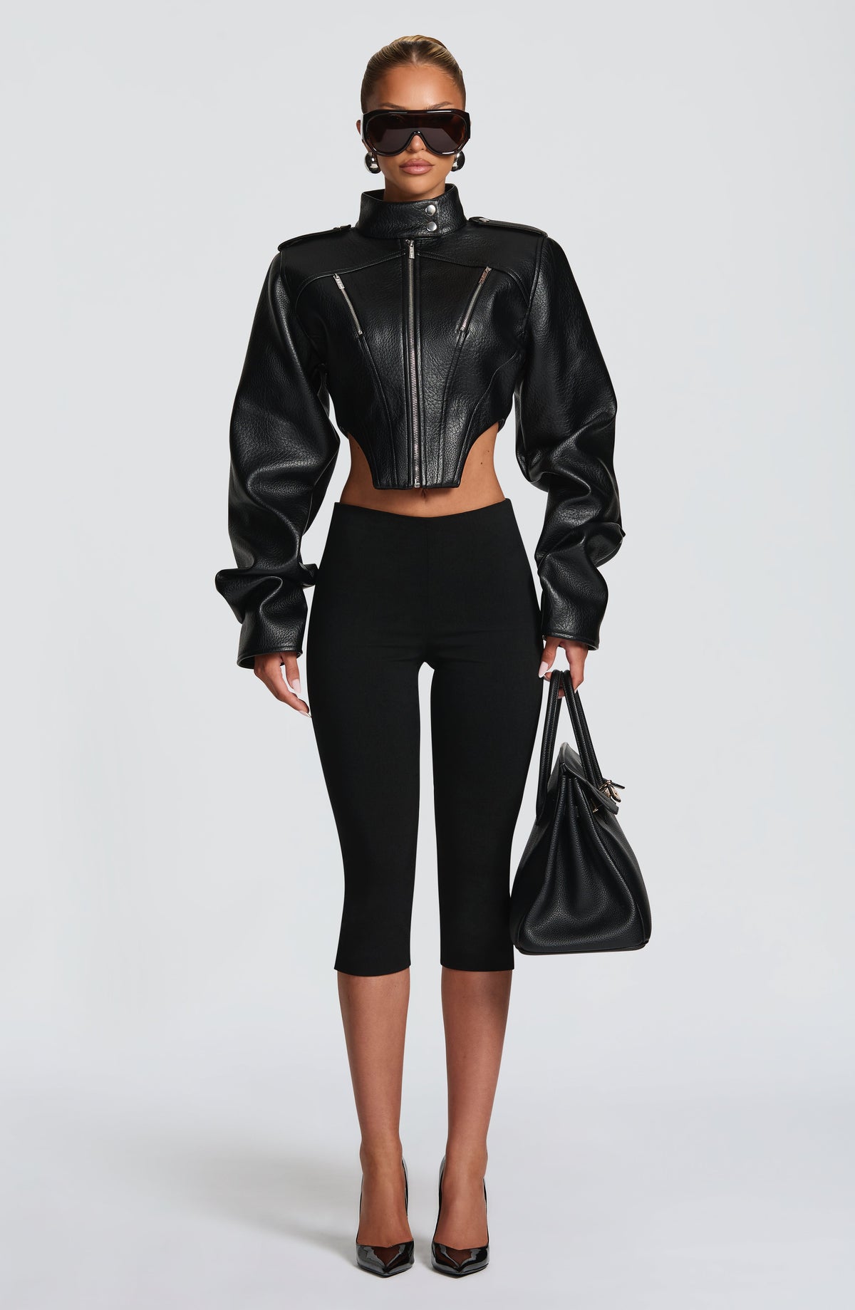 Mónica™ - Chaqueta con Cuello Mao Negra