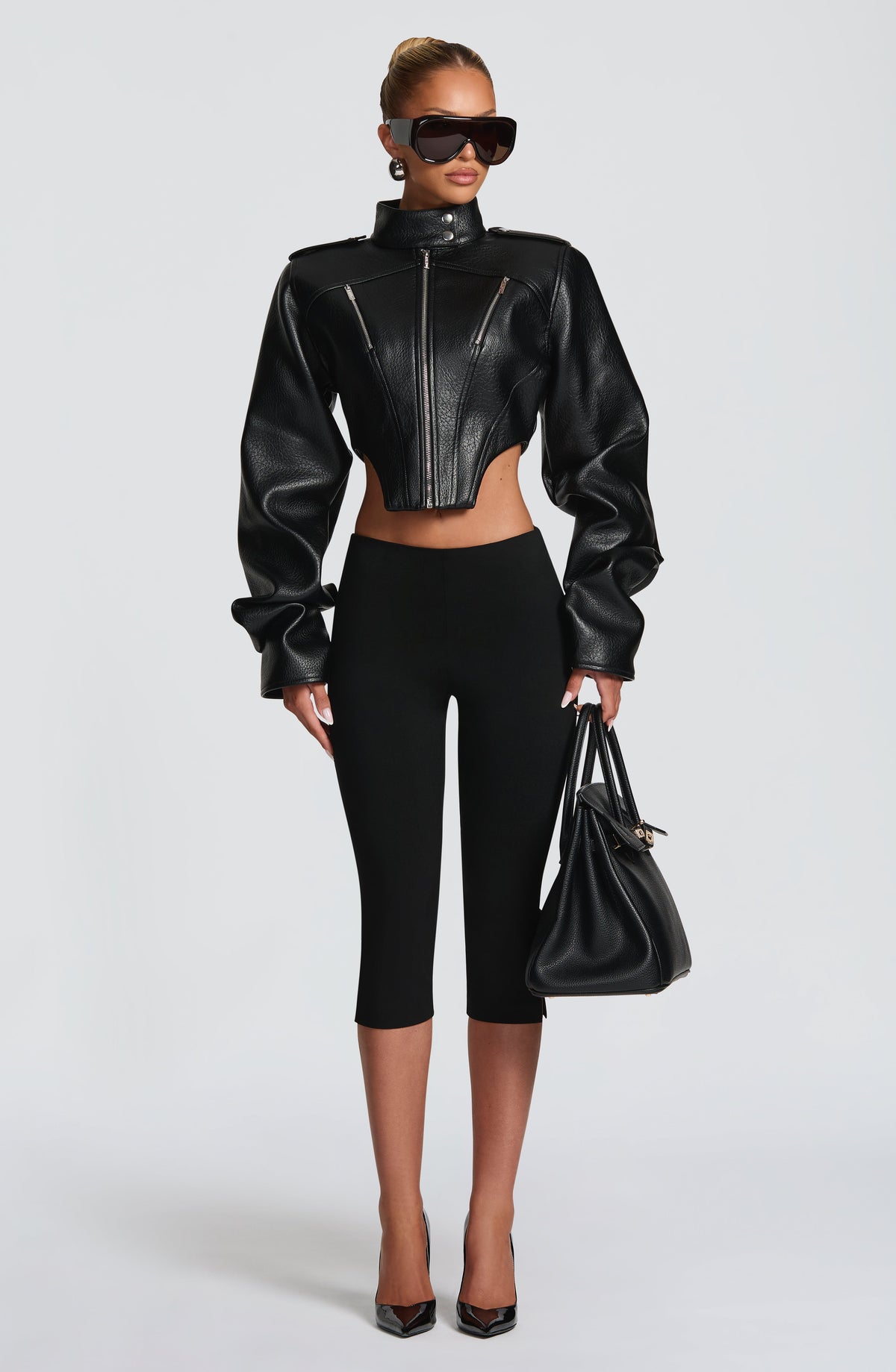 Mónica™ - Chaqueta con Cuello Mao Negra